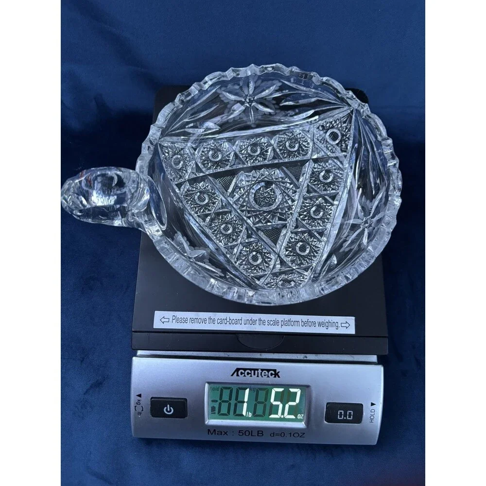 American Brilliant Period Intricate Pattern Sawtooth Candy Dish Handle